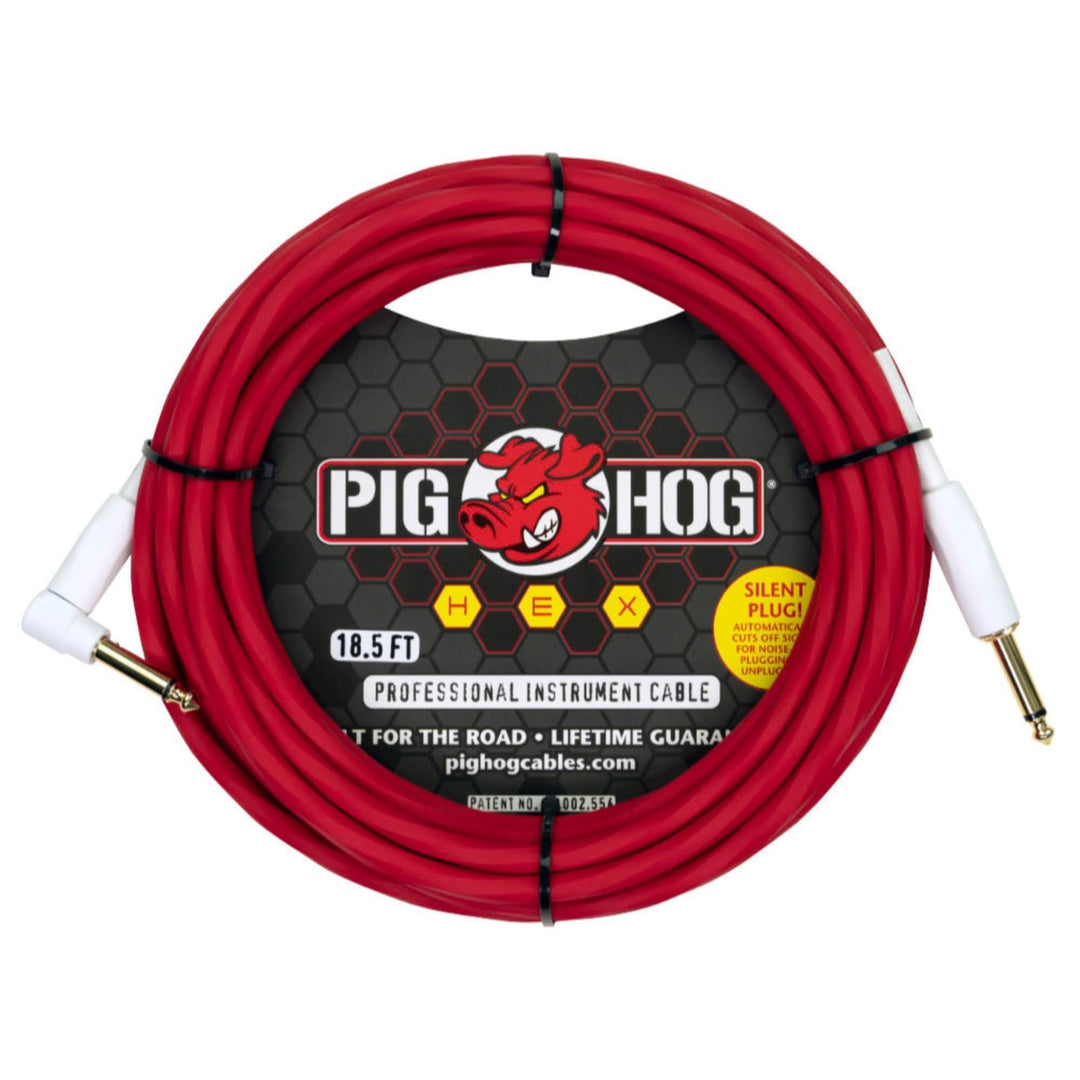 Pig Hog PHSH186CAR Hex Series Silent Kabel, Candy Apple Red, 5,7 m 5.67M Winkel Candy Apple Red, 5.6