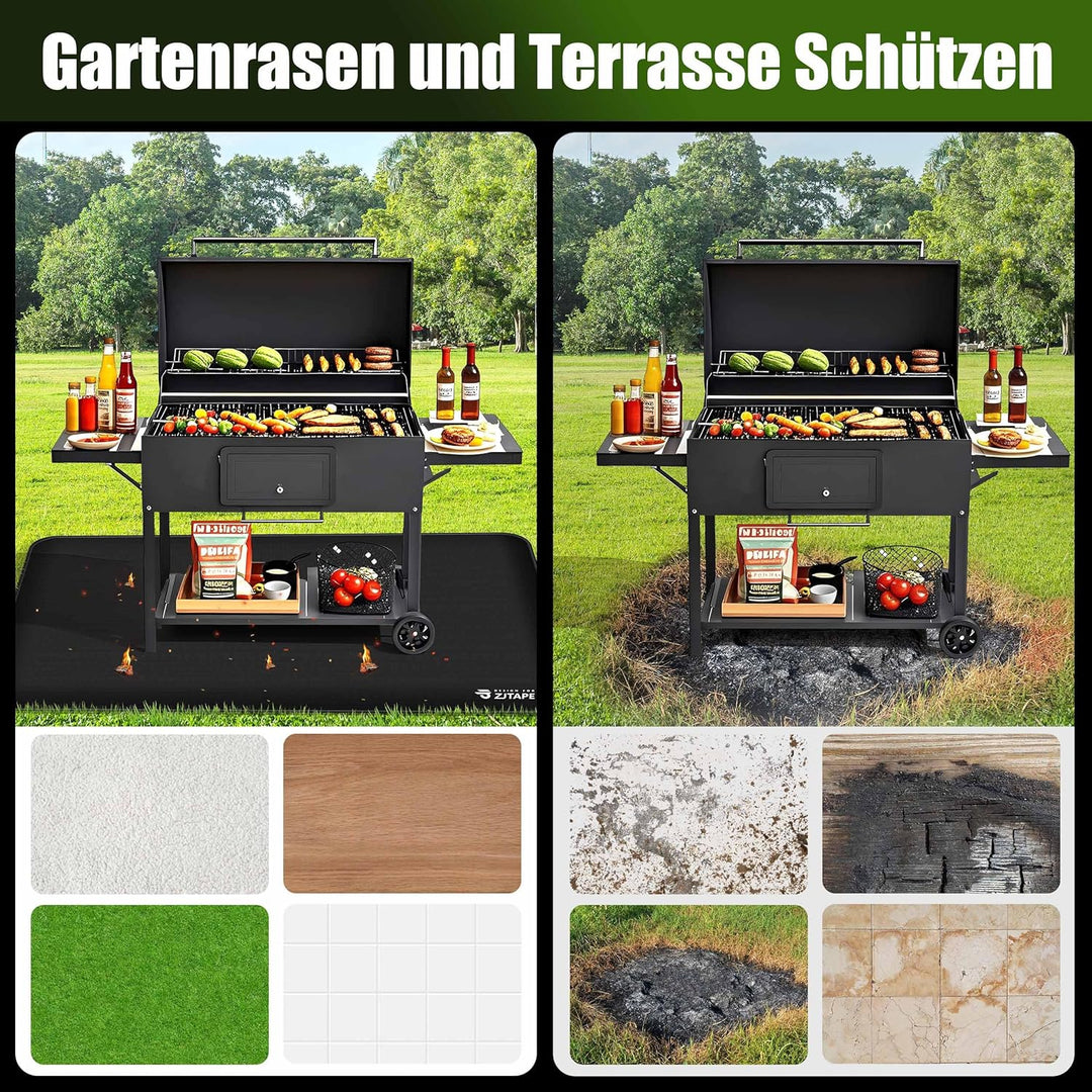Feuerfeste Unterlage - 130x90cm Faltbare Grillmatte, Bodenschutz Grillunterlage, Silikon-Glasfaser H