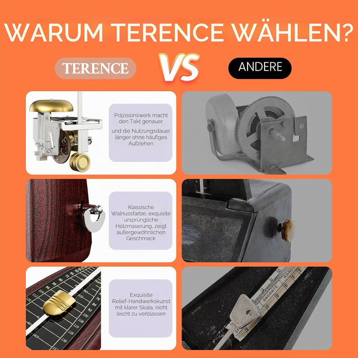 TERENCE Mechanisches Metronom für Klavier Gitarre Bass Violine Bass Metronom mit hoher Präzision Tra
