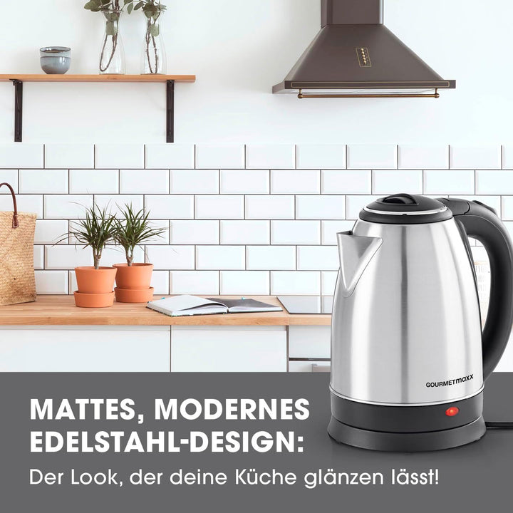 GOURMETmaxx Edelstahl-Wasserkocher 1,8 L | Leistungsstarker Boiler mit Abschaltfunktion und 360° Bas