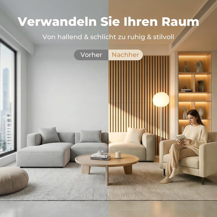 Akustikpaneele 120 x 60 x 2,1 cm, Ohuhu 2 Stück Schallschutzplatten in Holzoptik, Modernes Wandpanee