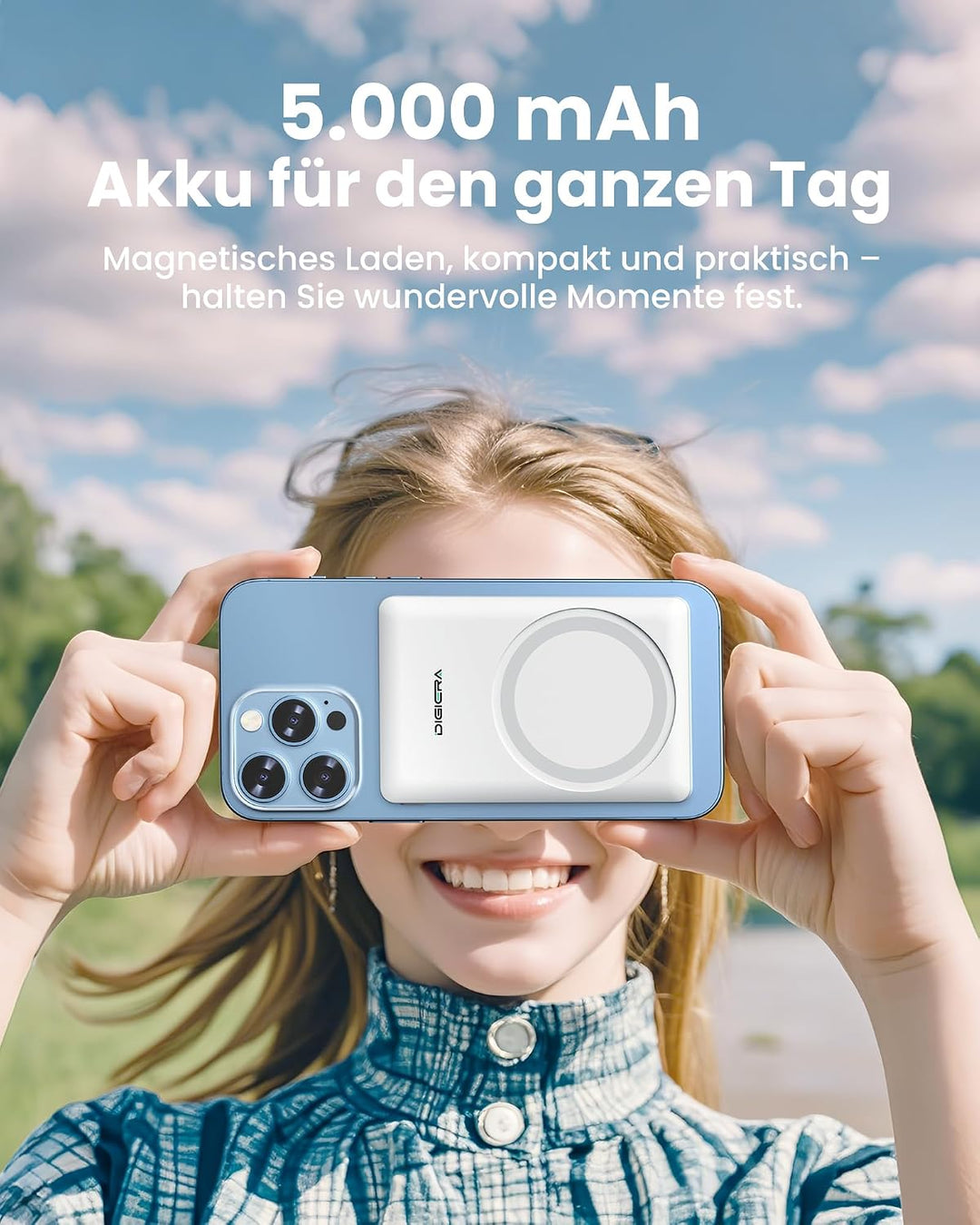 DIGIERA Dual Magnetic Power Bank, 5000 mAh magnetisches tragbares Ladegerät, DGPB301 PD 15 W kabello