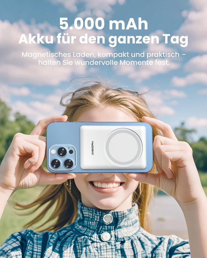 DIGIERA Dual Magnetic Power Bank, 5000 mAh magnetisches tragbares Ladegerät, DGPB301 PD 15 W kabello