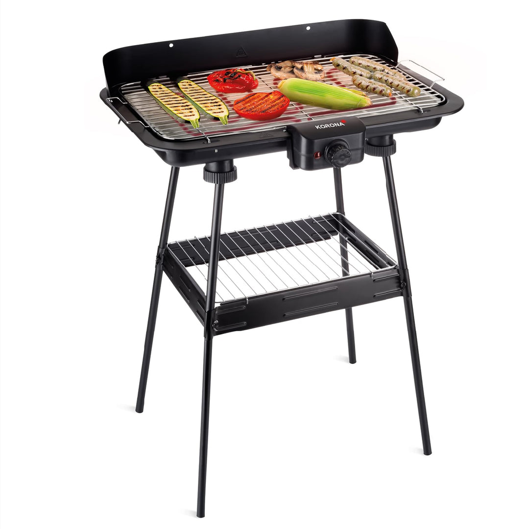 Korona 46221 Elektrischer Standgrill mit XXL-Grillrost (51 x 30 cm) | 2200 Watt | Windschutz | Kontr