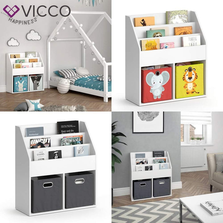 Vicco Kinderregal Luigi, Weiss, 72 x 79 cm Ohne Faltboxen, zur Aufbewahrung von Büchern und Spielzeu