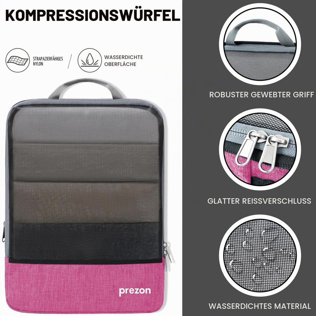 Prezon Komprimierbaren Packwürfeln mit Reiseschuhtasche und Wäschesack, Erweiterbarer Koffer-Organiz