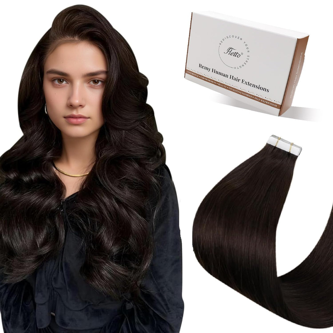 Hetto Tape Extensions Echthaar Braun 60CM Tape in Extensions Remy Tape Extensions Echthaar Unsichtba