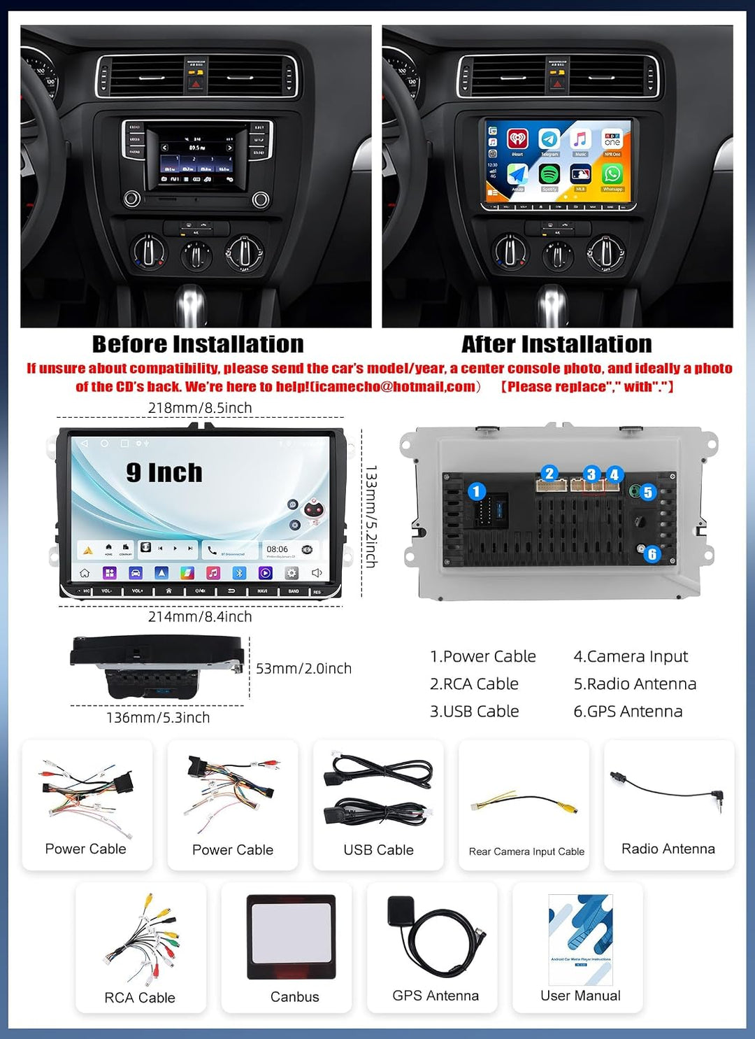 CAMECHO 2G+64G Android 15 Autoradio für VW Golf 5 Polo Skoda mit Navi Carplay Wireless Android Auto,