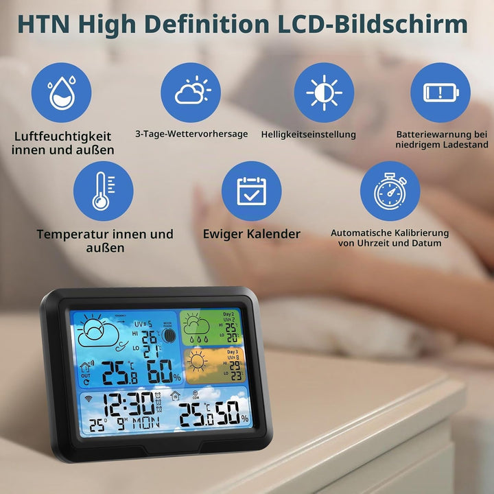 Wetterstation Wlan,Mit Aussensensor &amp; Wettervorhersage,Mit App Tuya Und Smartlife,Batteriebetrieb Un
