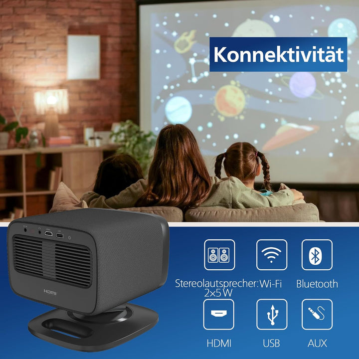 Philips Neopix 450 Smart, 4K-Videoprojektor, Google TV, Native Auflösung 1080p, 500 ANSI-Lumen, Wi-F