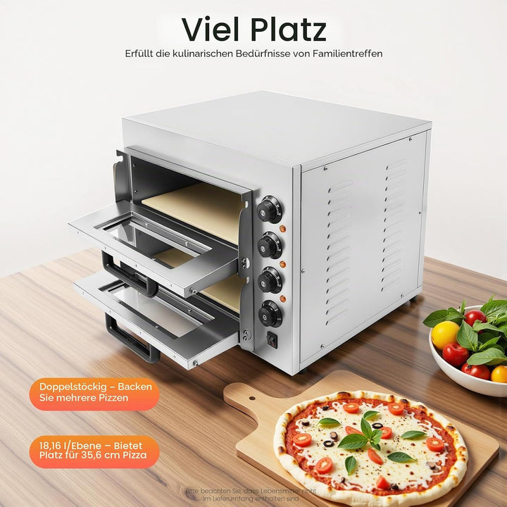 Elektrischer Pizzaofen, 3000W 2 Etagen Pizza-Ofen Kommerzieller Pizzaofen Edelstahl Elektrisch Gastr