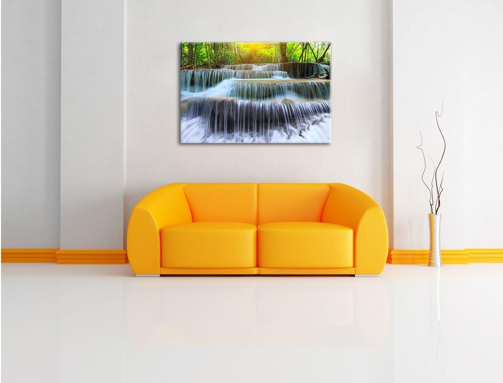 Pixxprint Wasserfall im Regenwald als Leinwandbild/Grösse: 100x70 cm/Wandbild/Kunstdruck/fertig besp