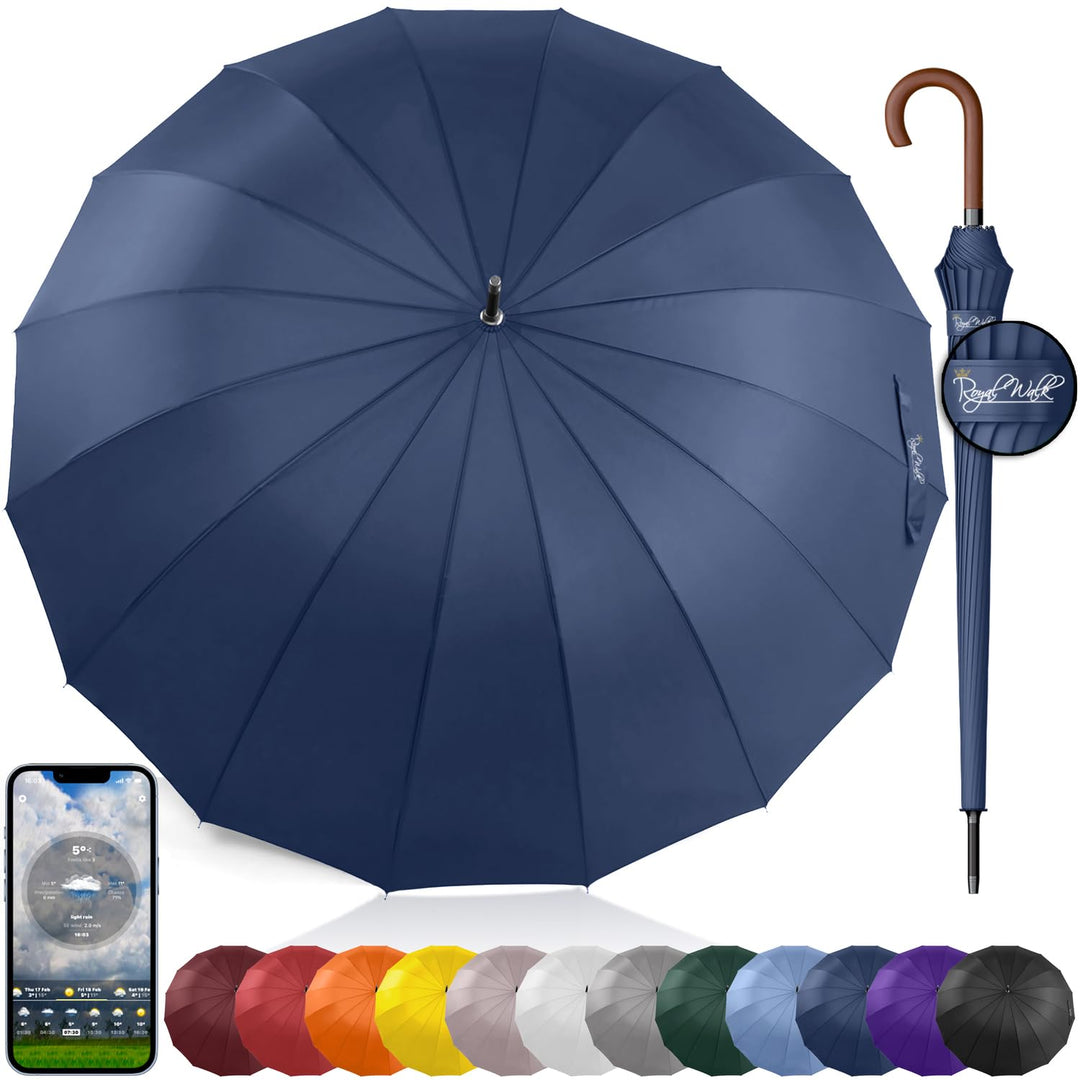 Royal Walk Gross XXL 54 inch Automatik Reise Golf Regenschirm für Damen und Herren Sturmfest Windsic