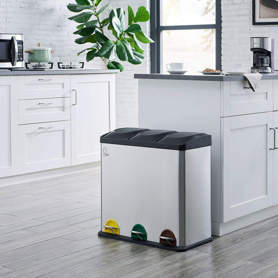 SVITA TC3X20 Edelstahl Treteimer 60 Liter Silber 3x20L dreifach XXL Abfalleimer 3er-Mülleimer Mülltr