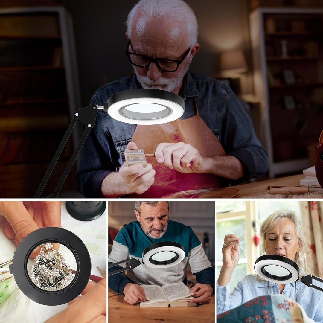 weswose 10X Lupe mit Licht und Ständer, Hochauflösende, Einstellbare Lupenlampe, 72 LED Anstecklupe,