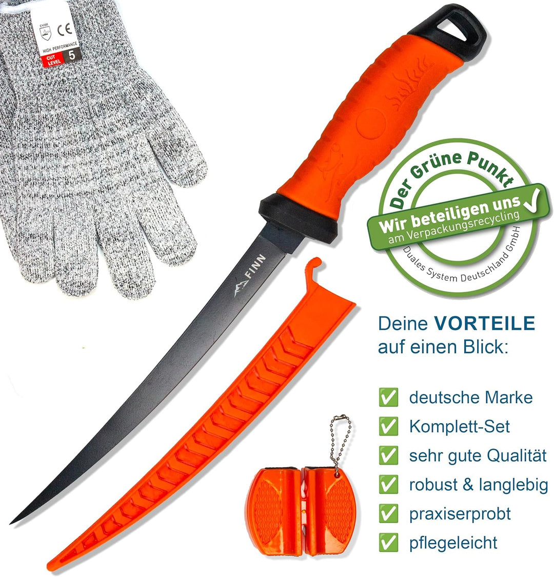 Filetiermesser Set Edelstahl Angelmesser, Fischmesser, Küchenmesser, Ausbeinmesser mit 2in1 Messersc