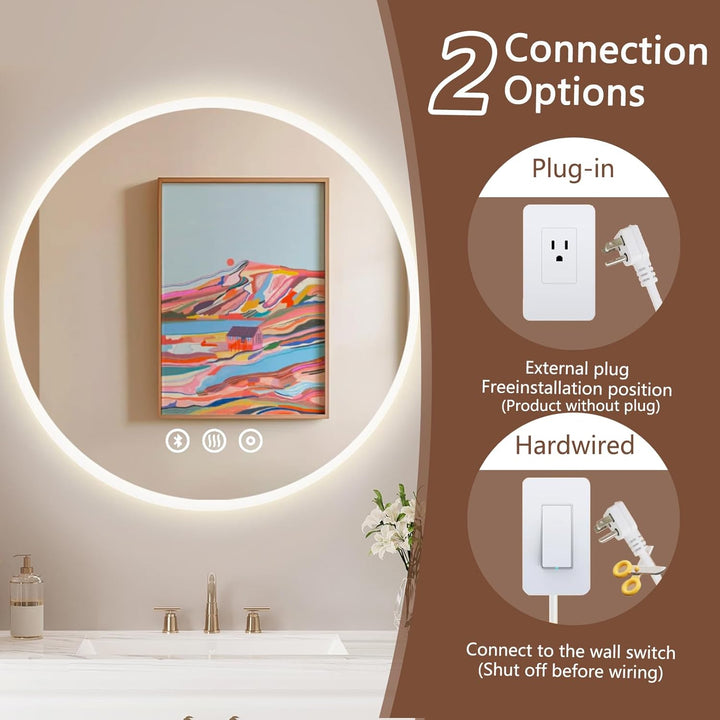 Badezimmerspiegel Mit Licht, 60cm Badspiegel Mit Beleuchtung Mit Bluetooth, 3 Lichtfarbe Dimmbar, An