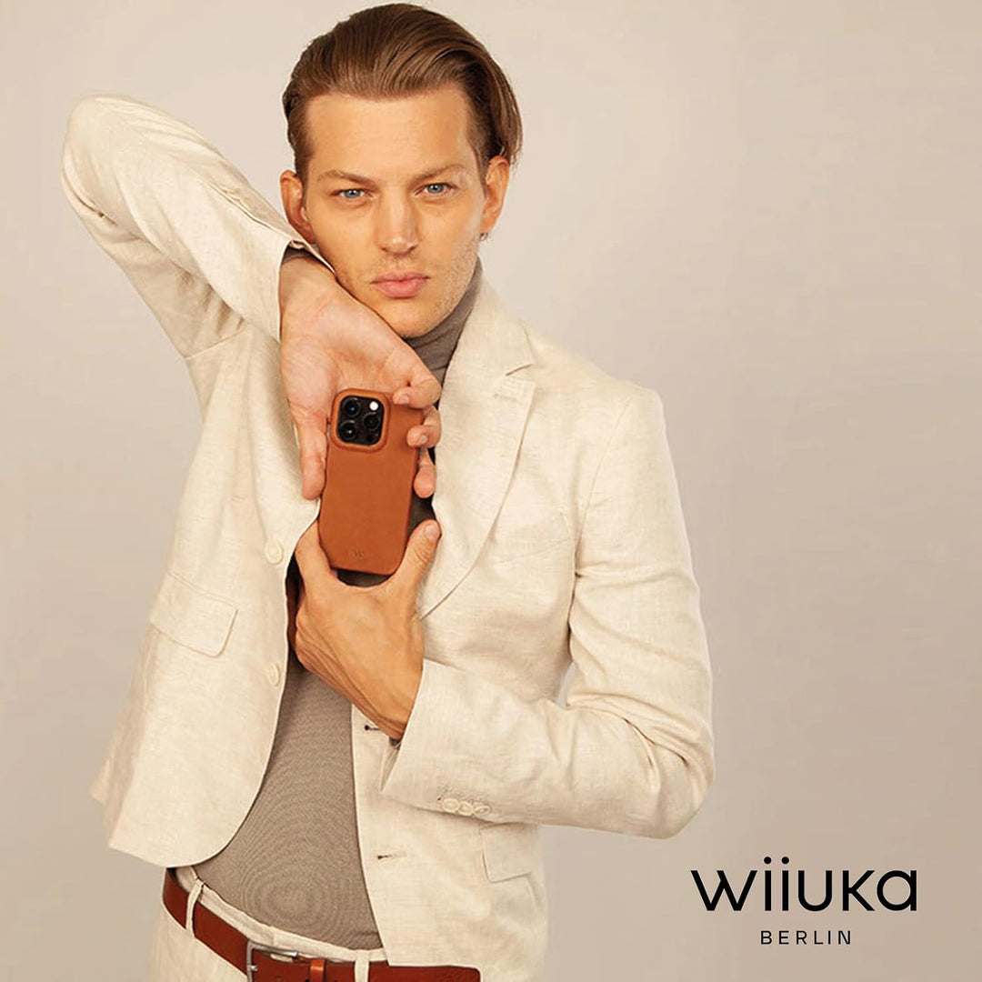 WIIUKA Hülle für iPhone 15 Pro, Leder aus Deutschland, Lederhülle extra Dünn, Premium Handyhülle, Ca