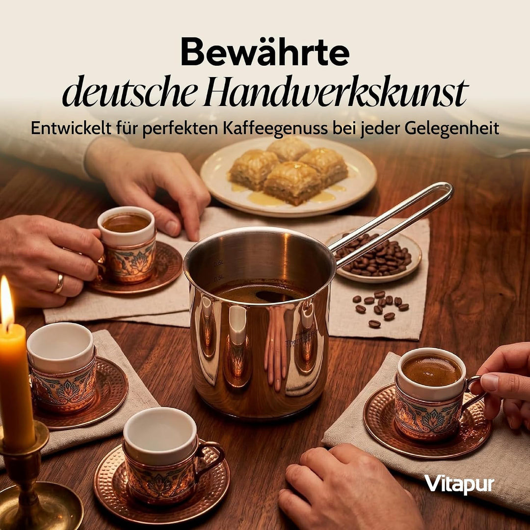 ROSMARINO Edelstahl-Induktions-Mokka-Kanne 1225 ml - model - 2025 - Moderne Türkische Cezve-Kaffeeka