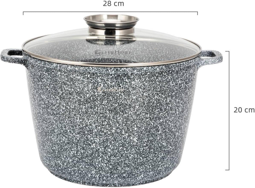 EliteHoff Kochtopf, Suppentopf aus Aluminiumguss mit Antihaftbeschichtung, Induktionstopf mit Glasde