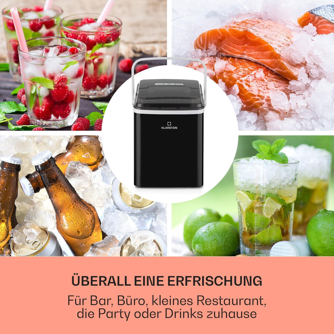 Klarstein Arctic Porter Eiswürfelmaschine, 12kg/24h, 2 Grössen, Produktionszeit: 8 Minuten, Eiswürfe