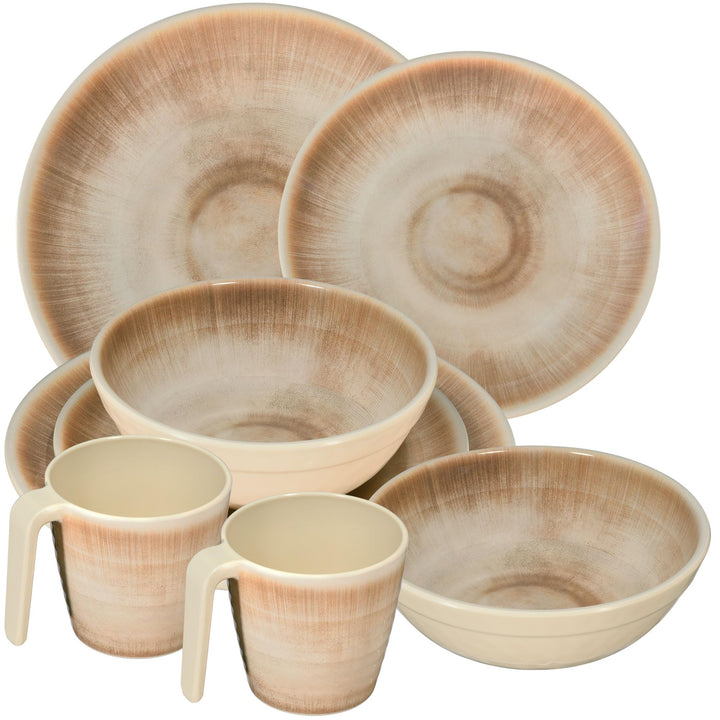 Melamin Geschirr Set Jesolo Sand für 2 Personen Wohnwagen Camping Picknick 8 Teile - mit Tassen, 8 T