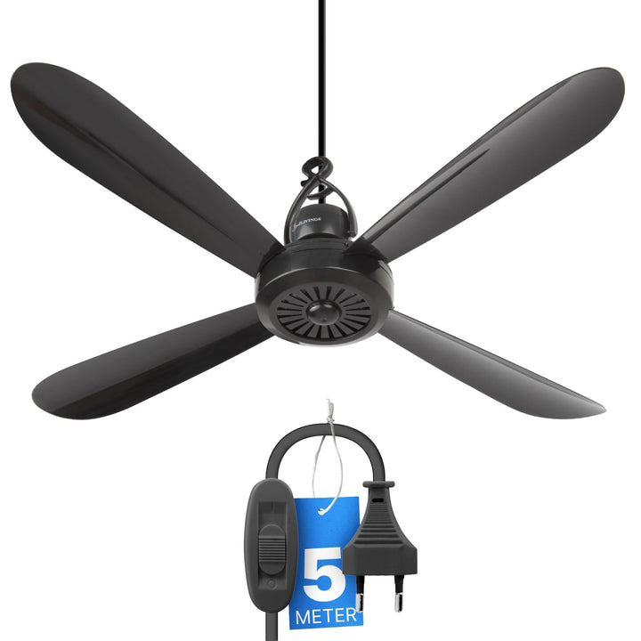 Bestlivings Mobiler Deckenventilator Schwarz (5m XXL Kabel) mit Stecker und Schalter, 220V-240V / 5