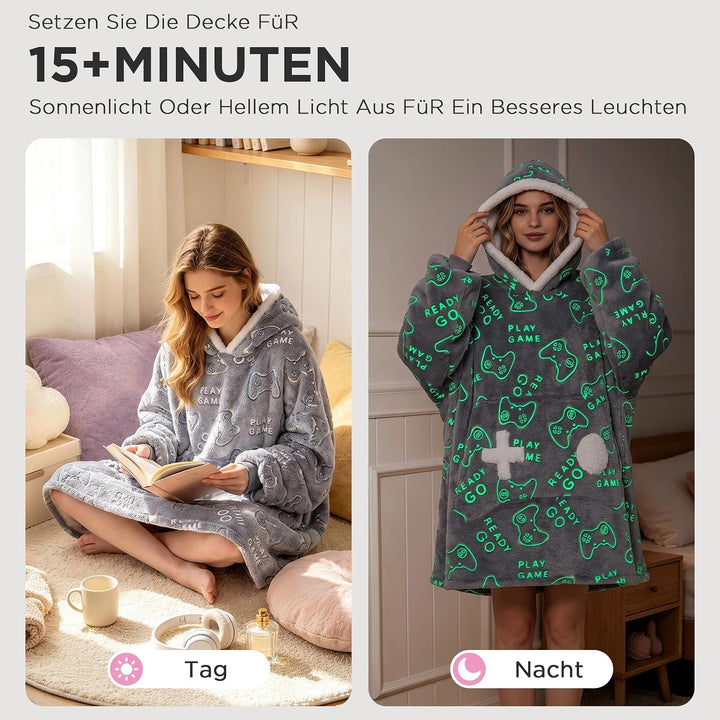 OLAOLA Decken Hoodie, Übergrosse Tragbare Decke Leuchtet im Dunkeln, Weicher Plüsch Kapuzenpullover