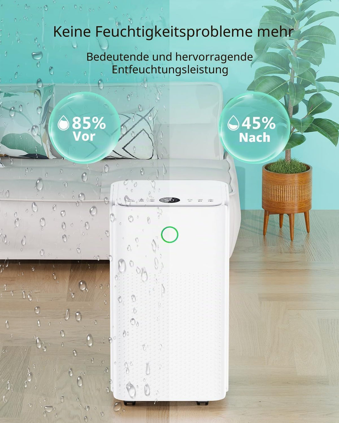Luftentfeuchter 12L/24h, Elektrischer Entfeuchter mit Kompressor, 3 Modi, Leise und Energiesparend,