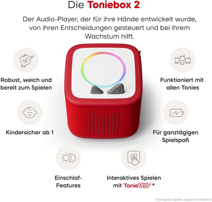 tonies Toniebox 2 Bundle Incl. 2 Benjamin Blümchen, Rot, Audioplayer für Hörbücher, Lieder, Einschla