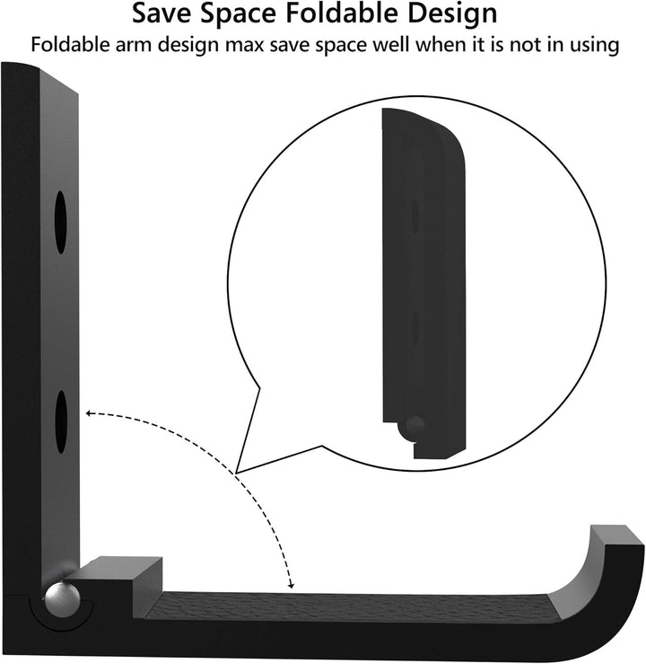 Geekria Foldable Wall Mount Headphones Holder, Headset Wall Hanger, Aluminum Wallmount Hook, Hold Up