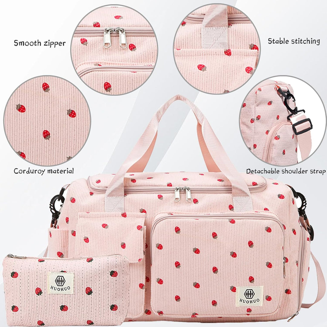 Reisetasche Damen, Sporttasche Damen mit Schuhfach, Nassfach and Kleine Geldbörse, Cord Schwimmtasch