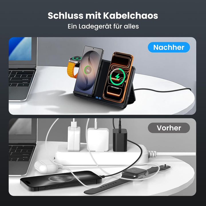 Dual Induktive Ladestation für iPhone & Samsung – Faltbarer 4-in-1 Wireless Charger mit Nachtlicht f