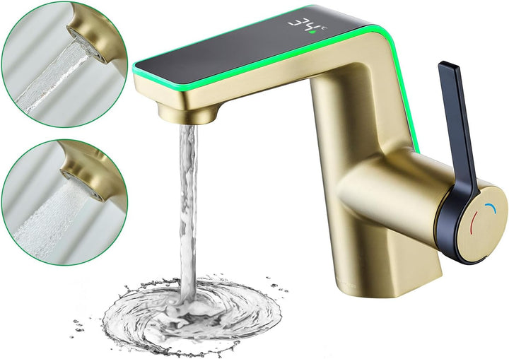 Wasserhahn Bad mit LED-Temperaturanzeige Badarmatur,Waschtischarmatur aus Messing Einhebelmischer Ba