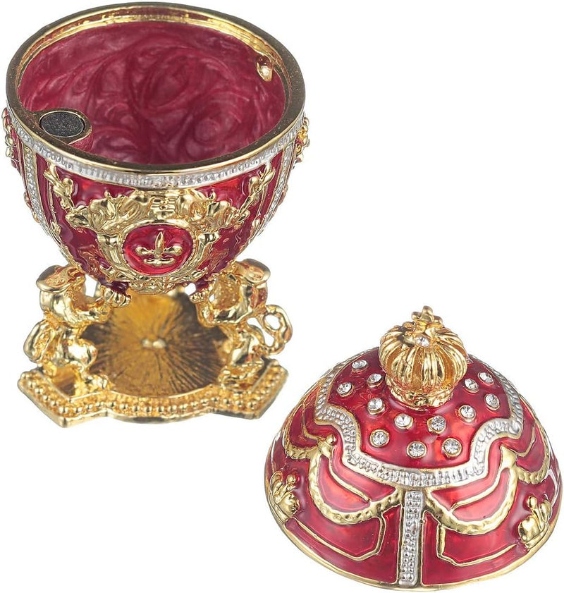 Fabergé-Stil Ei/Schmuckkästchen mit Löwen & Kaiserkrone 7,5 cm rot