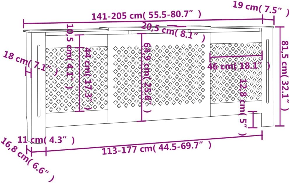 Wohnzimmer Heizkörperabdeckung 205x20.5x81.5 cm MDF Heizkörperverkleidung Dekorative Wabenmuster Des