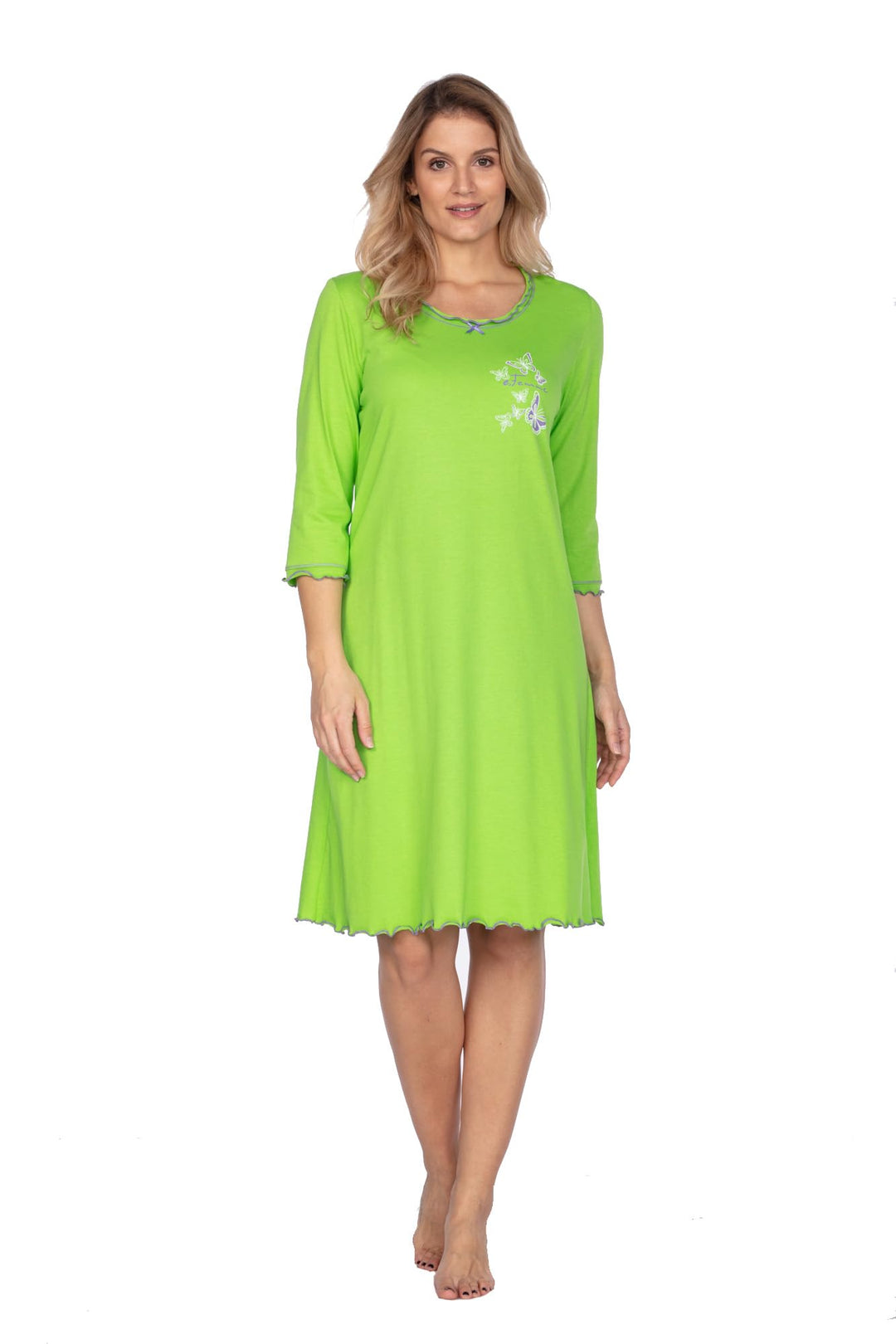 e.Femme® Damen Nachthemd 275 mit 3/4 Ärmeln, aus 50% Baumwolle und 50% Modal, Grün 36