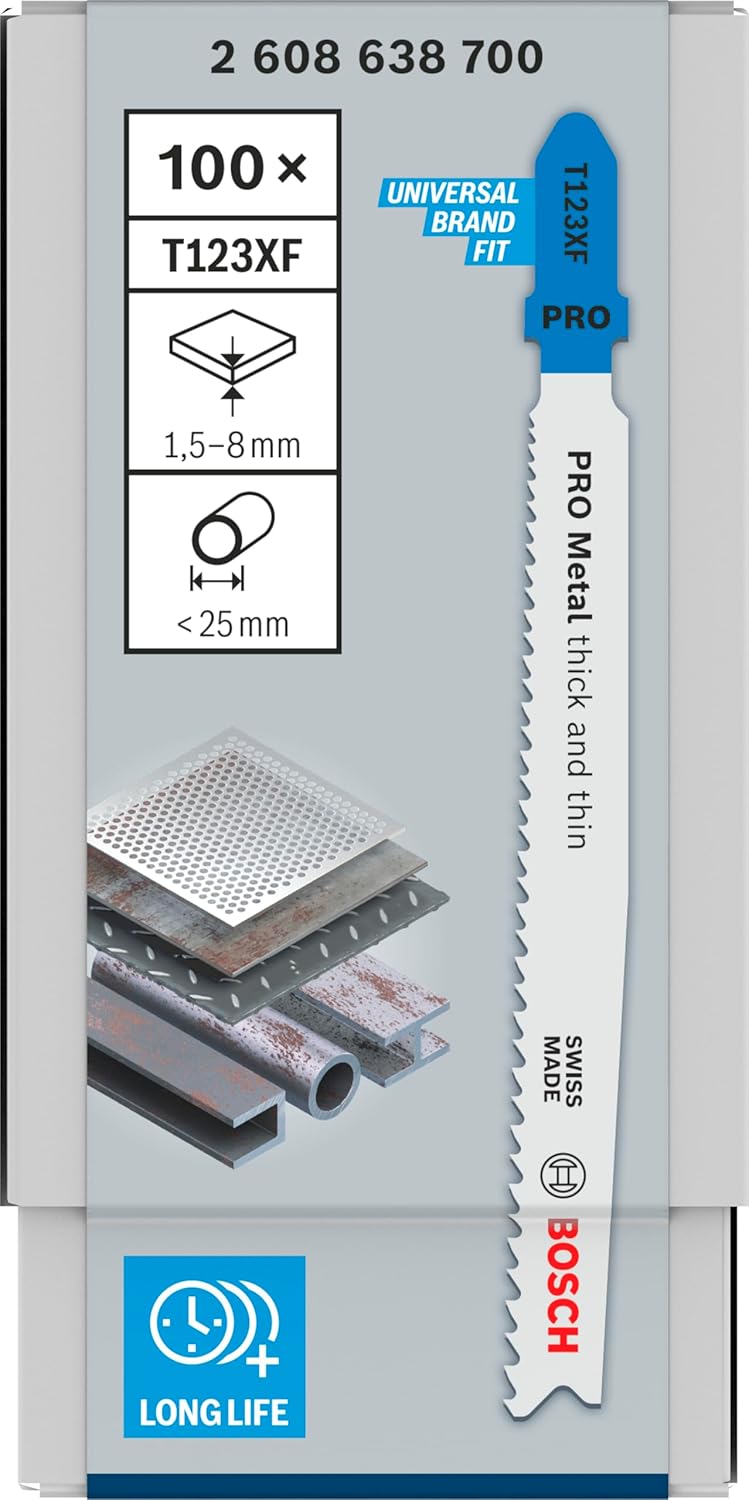 Bosch Professional 100x Stichsägeblatt T 123 XF Progressor for Metal (für Stahlbleche, Zubehör Stich