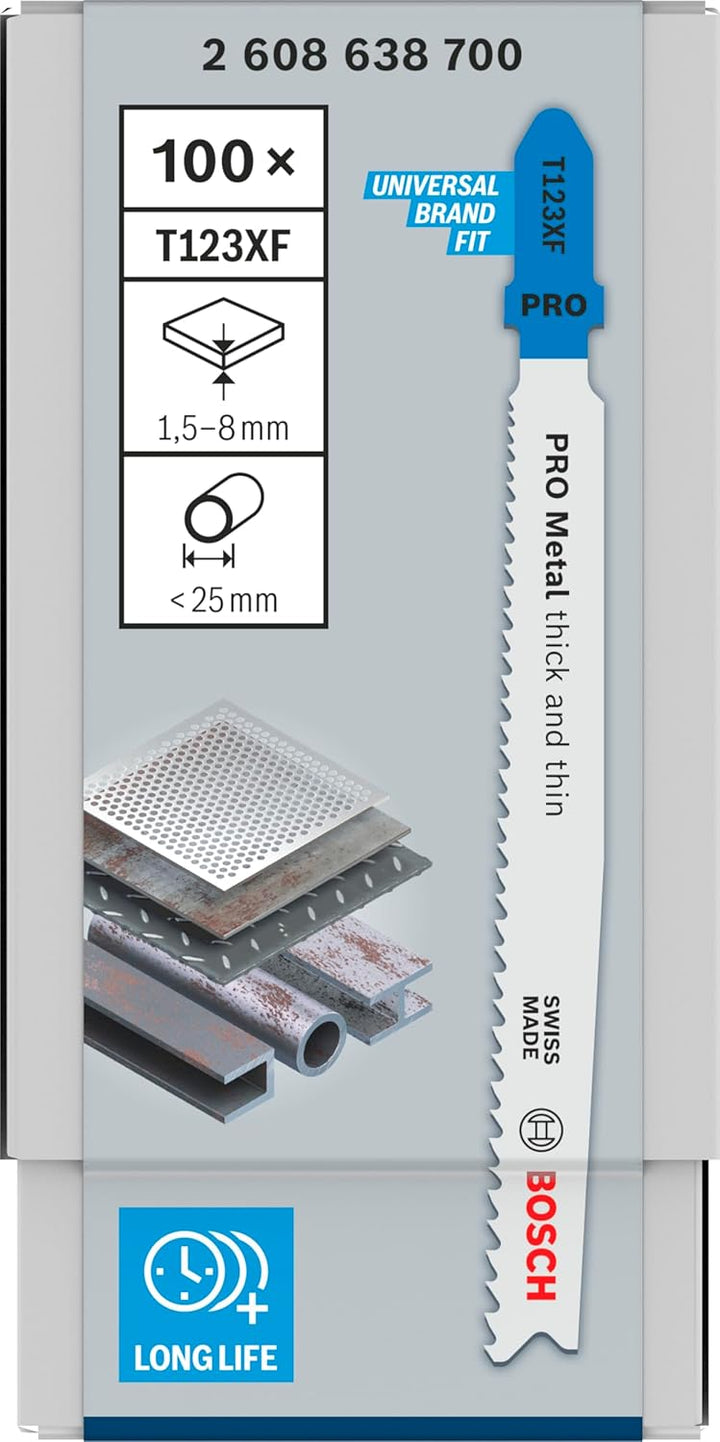 Bosch Professional 100x Stichsägeblatt T 123 XF Progressor for Metal (für Stahlbleche, Zubehör Stich