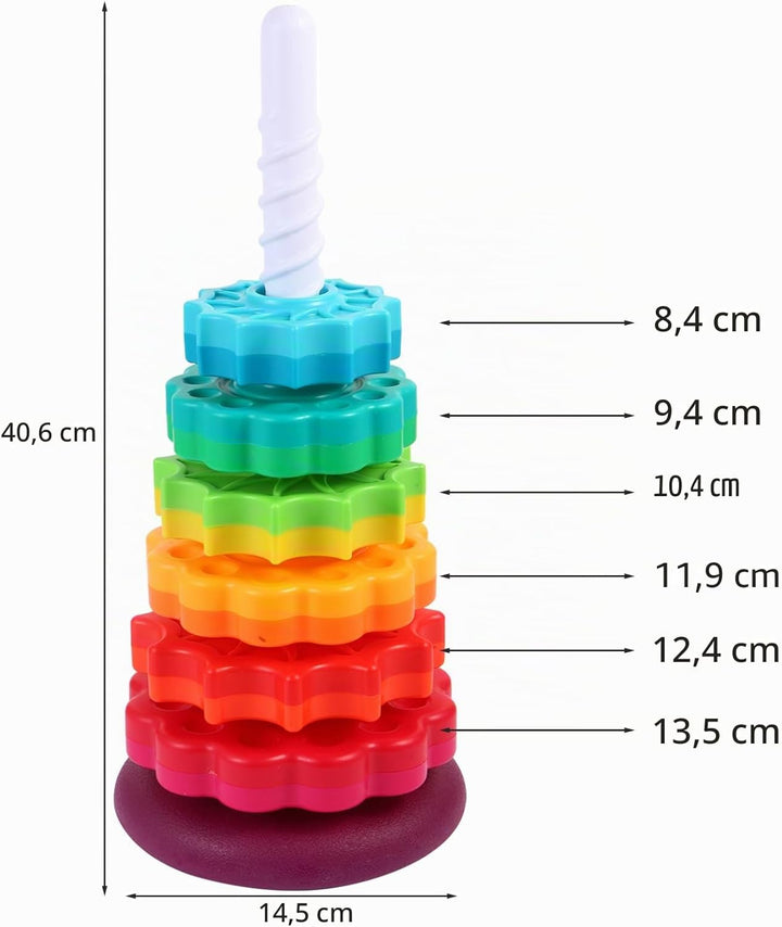 Drehendes Stapelspielzeug – Regenbogen-Turm, stapelbares Spinnspielzeug, Lernspielzeug für Kleinkind