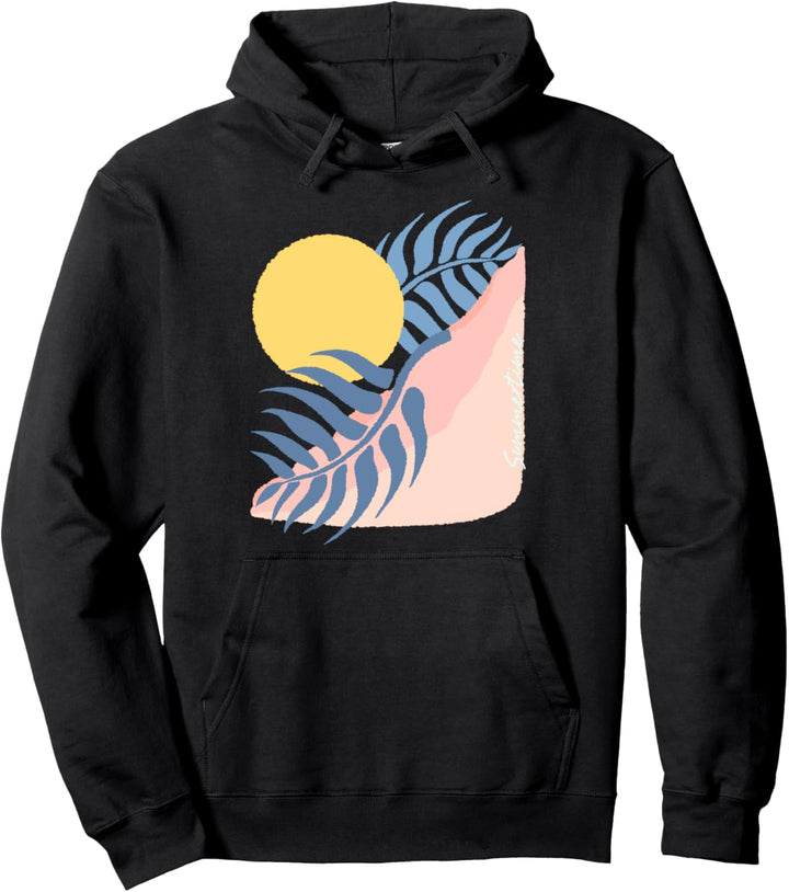 Trendy Minimal Summertime Sun & Leaf Pullover Hoodie