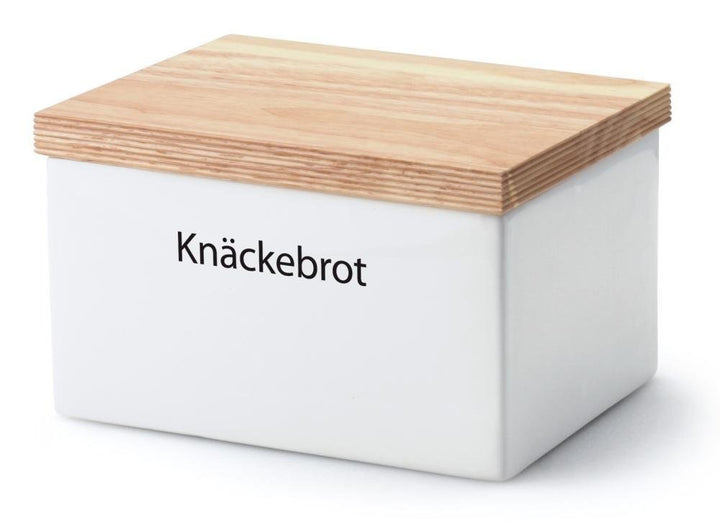 Continenta Knäckebrotdose, Knäckebrotbox, Vorratsdose für Knäckebrot mit Holzdeckel, mit Schrift: Kn