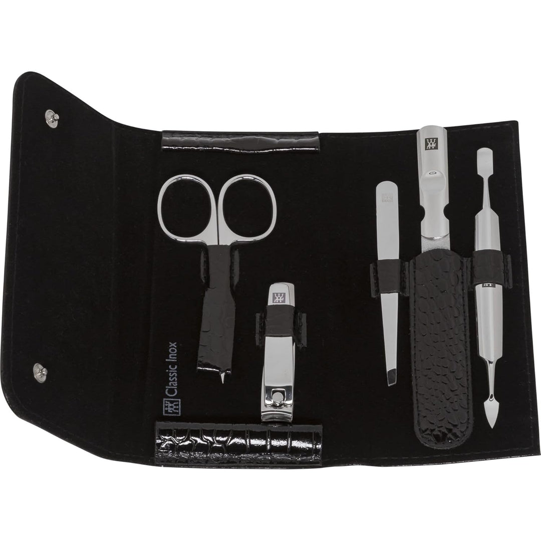 ZWILLING Maniküre Set Pediküre Kit, Nagelpflege Komplettset, Rindleder, Kroko Edition, 5-teilig, Sch
