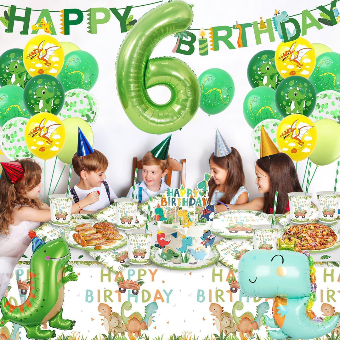 Dino Geburtstag Deko 6 Jahre, Dinosaurier Partygeschirr Set, Geburtstagsdeko 6 Jahre Junge, Dinosaur
