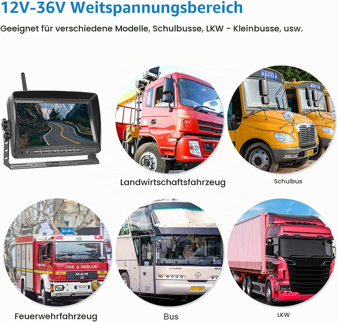 Hodozzy Digitale Kabellos Rückfahrkameras DVR Videoaufzeichnung-7 Zoll IPS Monitor AHD 2 Kameras mit