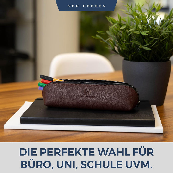 VON HEESEN® Echtleder Federmäppchen Leder Federmappe Etui für Stifte Mäppchen Schule Federtasche Uni