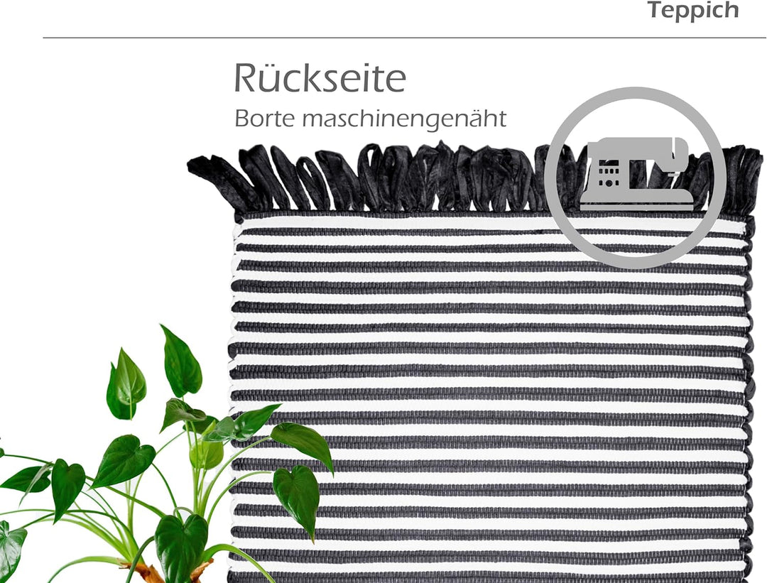 Lashuma Läufer Flur Nachhaltig und Handgewebt Schwarz - Weiss, Grösse: Boho Teppich 60x120 cm 60x120