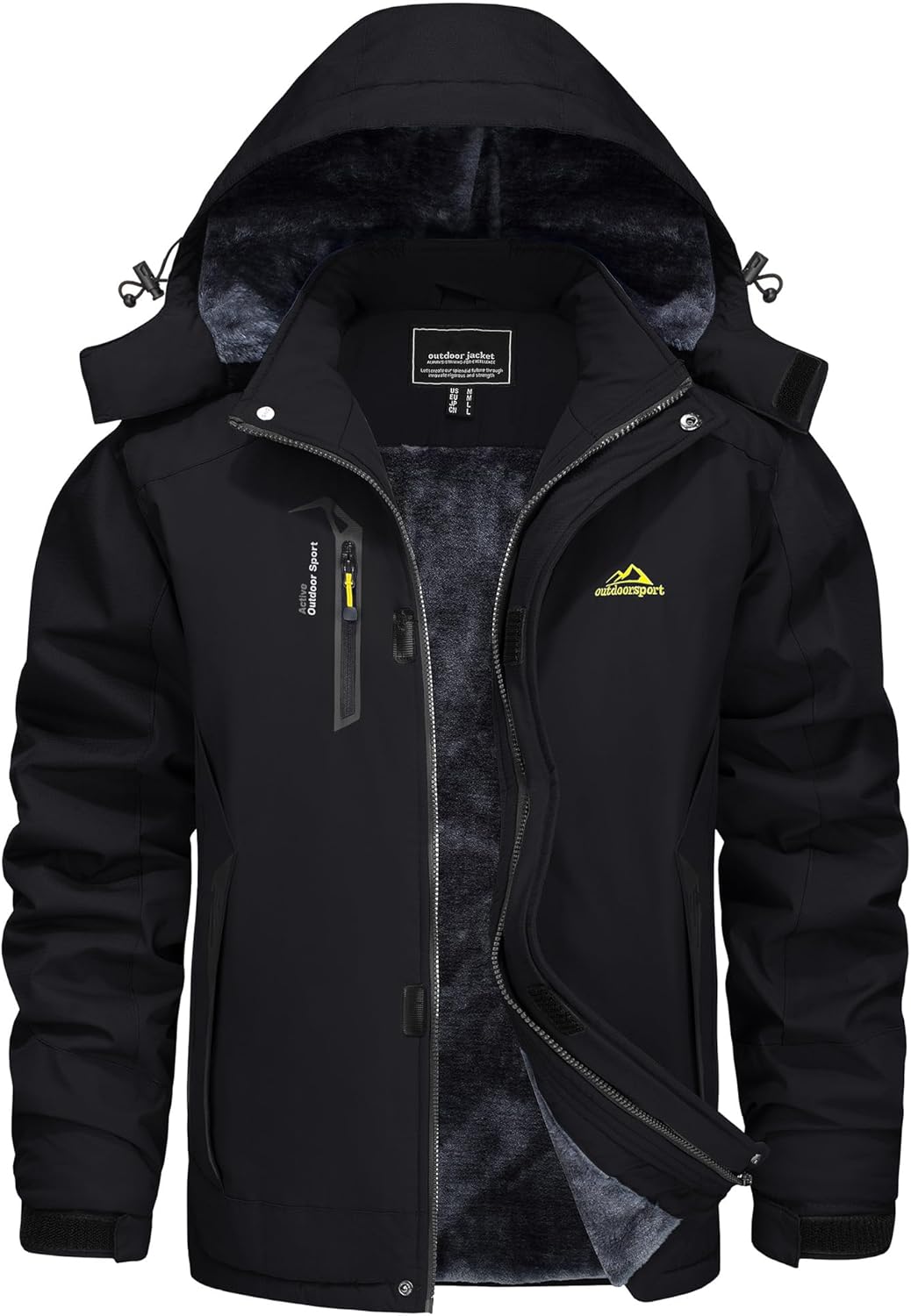 KEFITEVD Herren Winter Wasserabweisende Skijacke Fleece Gefüttert Arbeitsjacke mit Abnehmbarer Kapuz