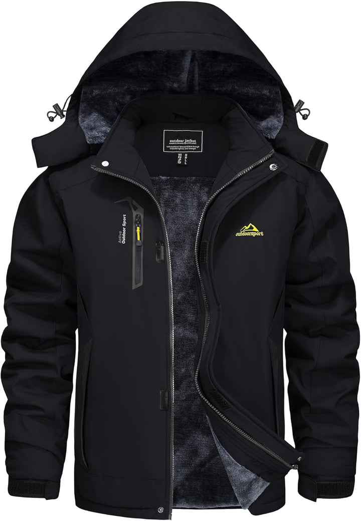KEFITEVD Herren Winter Wasserabweisende Skijacke Fleece Gefüttert Arbeitsjacke mit Abnehmbarer Kapuz