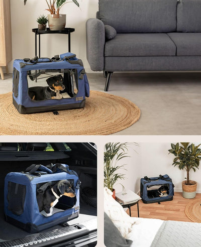 lionto Hundetransportbox Hundetasche Hundebox Faltbare Kleintiertasche, (S) 50x34x36 cm dunkelblau D